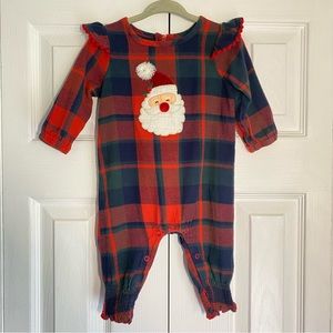 Mud Pie Flannel One Piece Christmas Romper Santa Plaid 3-6 Months